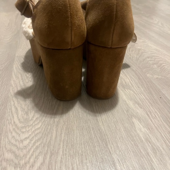 Joyfolie Tan Suede Platform Shoes with Cream Accents